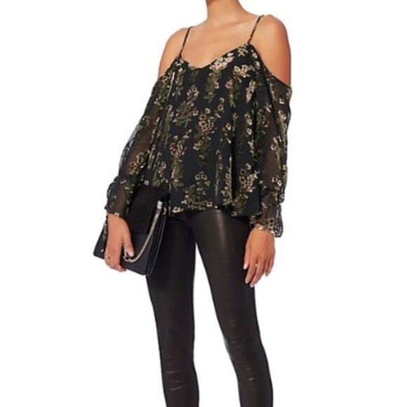 Love Sam INTERMIX Cold Shoulder Floral Top Size Small - Picture 1 of 11
